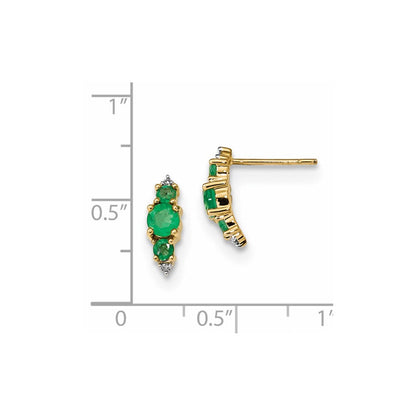 14k Yellow Gold w/ Emerald u0026 Real Diamond Polished Post Earrings