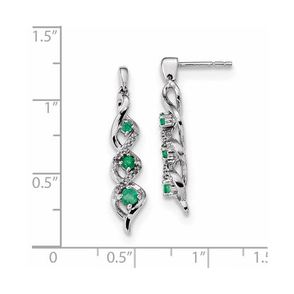 14k White Gold Real Diamond and Emerald Post Dangle Earrings