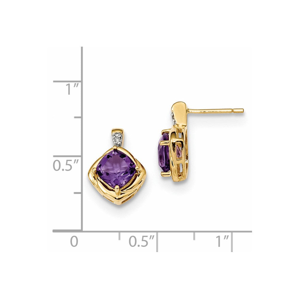 14k Yellow Gold w/ Amethyst u0026 Real Diamond Polished Post Earrings