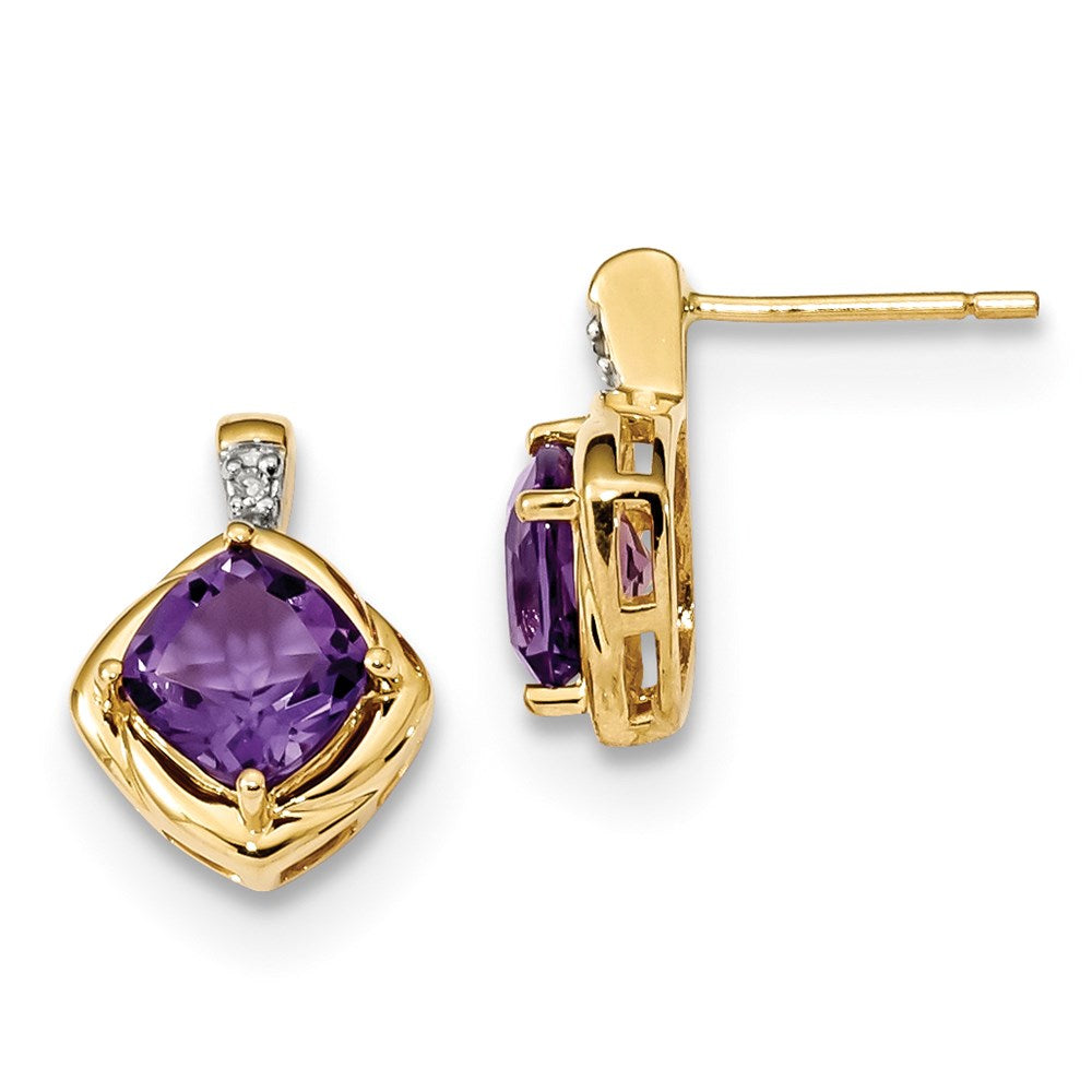 14k Yellow Gold w/ Amethyst u0026 Real Diamond Polished Post Earrings