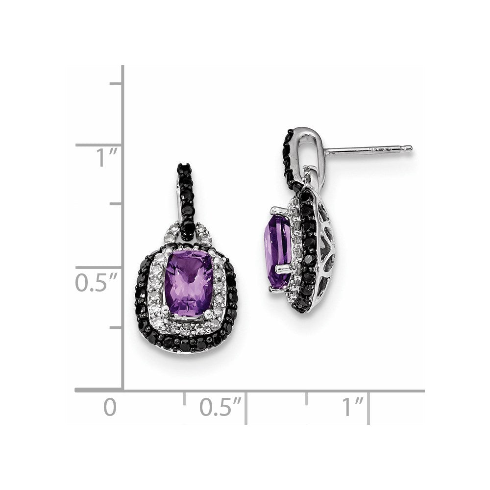 14k White Gold White u0026 Black Real Diamond Amethyst Post Earrings
