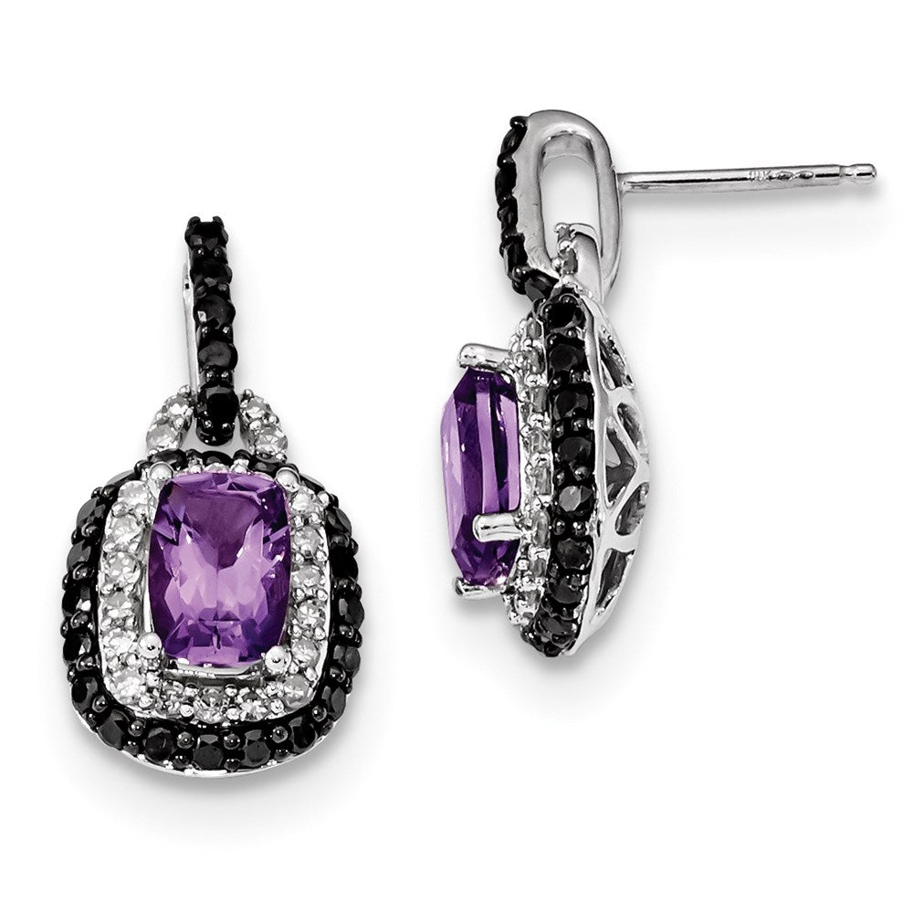14k White Gold White u0026 Black Real Diamond Amethyst Post Earrings