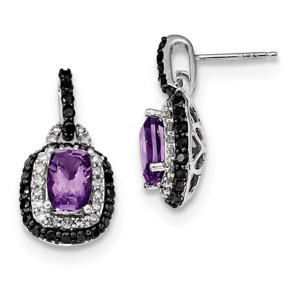 14k White Gold White u0026 Black Real Diamond Amethyst Post Earrings