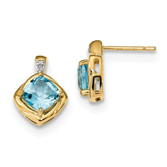 14k Yellow Gold w/L. Swiss Blue Topaz u0026 Real Diamond Polished Post Earrings