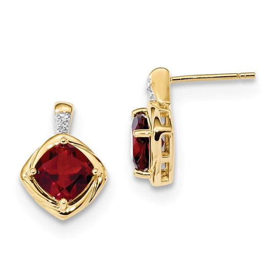 14k Yellow Gold w/ Mozambique Garnet u0026 Real Diamond Polished Post Earrings
