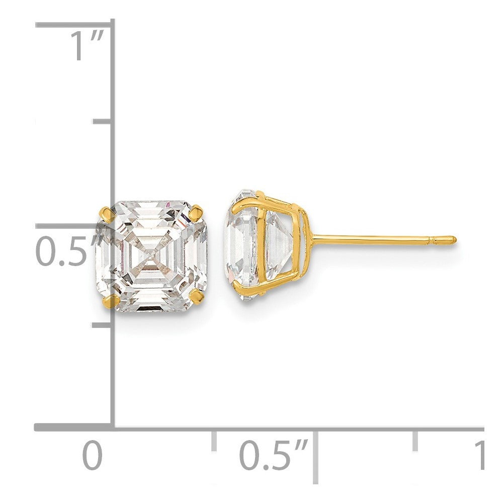14k Yellow Gold Polished 7x7 Asscher Cut CZ Studs Post Earrings