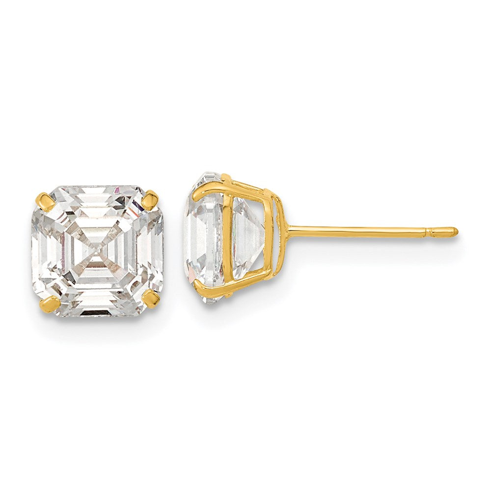 14k Yellow Gold Polished 7x7 Asscher Cut CZ Studs Post Earrings