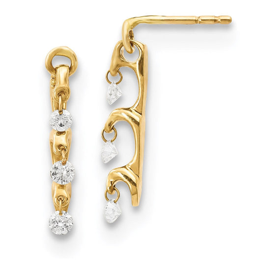 14k Yellow Gold Real Diamond Dangle Earrings