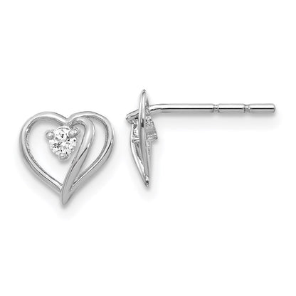 14k White Gold A Real Diamond heart Earrings