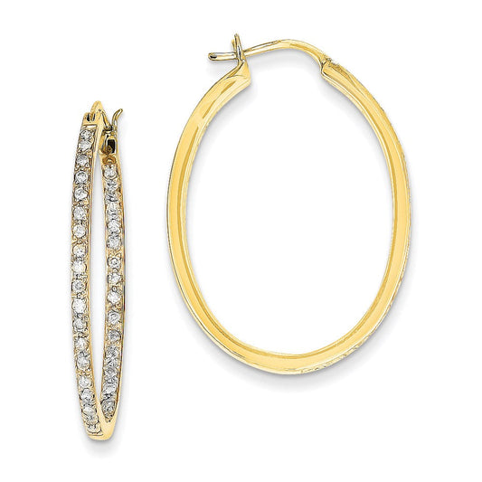 14k Yellow Gold AA Quality Completed Real Diamond In/Out Hoop Earrings