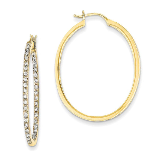 14k Yellow Gold AA Quality Completed Real Diamond In/Out Hoop Earrings