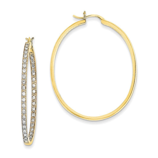 14k Yellow Gold AA Quality Completed Real Diamond In/Out Hoop Earrings