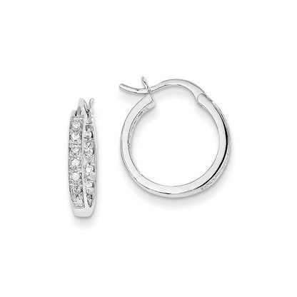 14k White Gold AA Real Diamond In/Out Hoop Earrings