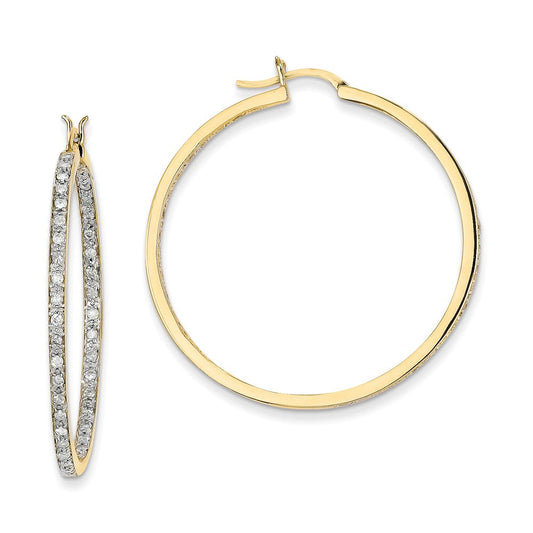 14k Yellow Gold AA Quality Completed Real Diamond In/Out Hoop Earrings