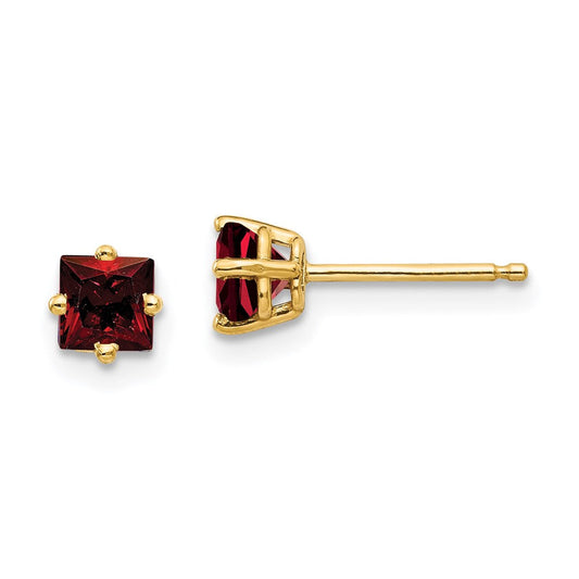 14k Yellow Gold 4mm Princess Cut Garnet Earrings