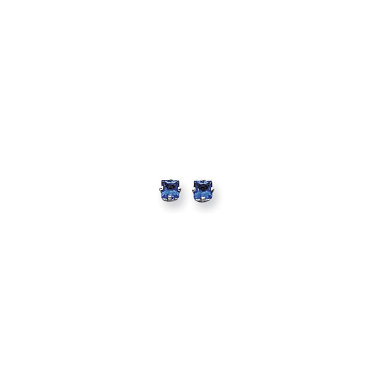 14k White Gold 4mm Princess Cut Sapphire Earrings