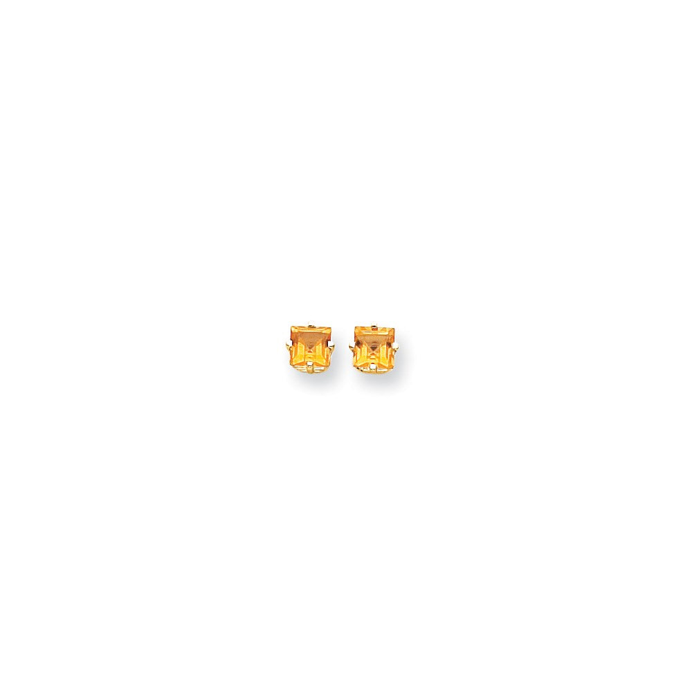 14k Yellow Gold 5mm Princess Cut Citrine Earrings