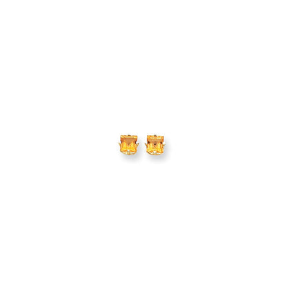 14k Yellow Gold 5mm Princess Cut Citrine Earrings