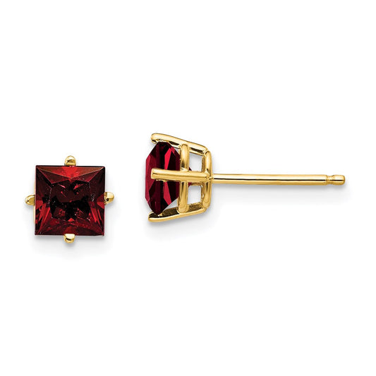 14k Yellow Gold 5mm Princess Cut Garnet Earrings