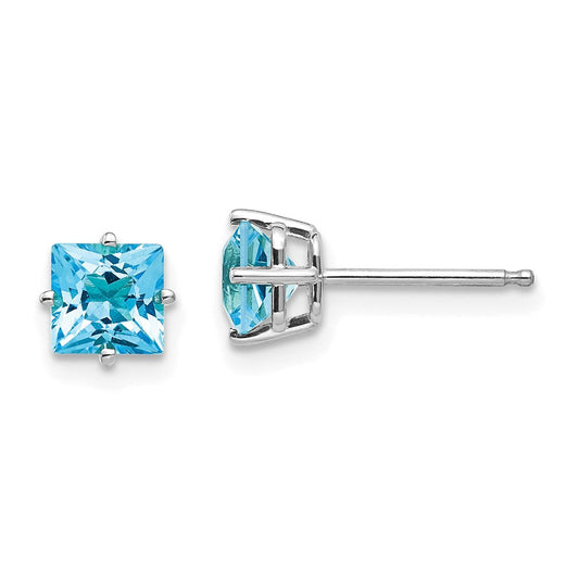 14k White Gold 5mm Princess Cut Blue Topaz Earrings