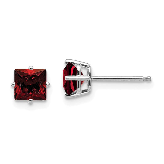 14k White Gold 5mm Princess Cut Garnet Earrings
