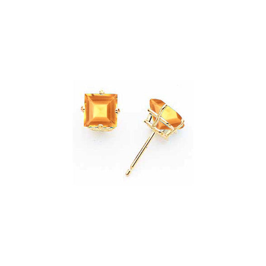 14k Yellow Gold 6mm Princess Cut Citrine Earrings