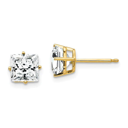 14k Yellow Gold 6mm Princess Cut Cubic Zirconia Earrings