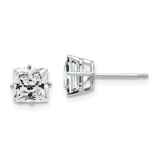 14k White Gold 6mm Princess Cut Cubic Zirconia Earrings