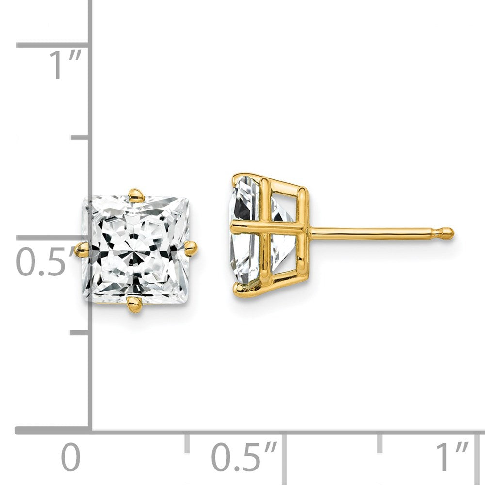 14k Yellow Gold 7mm Princess Cut Cubic Zirconia Earrings