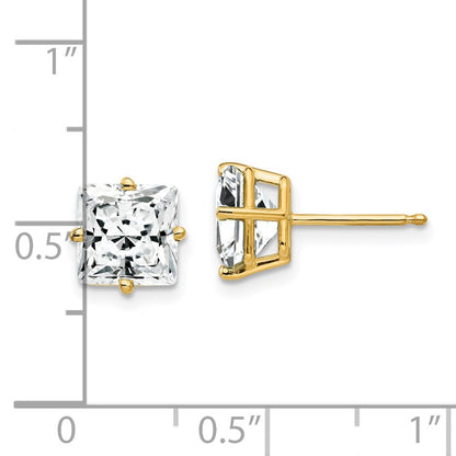 14k Yellow Gold 7mm Princess Cut Cubic Zirconia Earrings