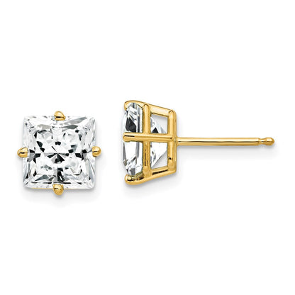 14k Yellow Gold 7mm Princess Cut Cubic Zirconia Earrings
