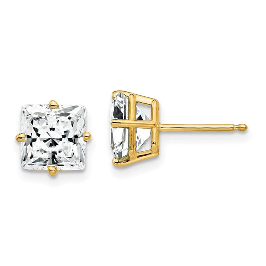 14k Yellow Gold 7mm Princess Cut Cubic Zirconia Earrings