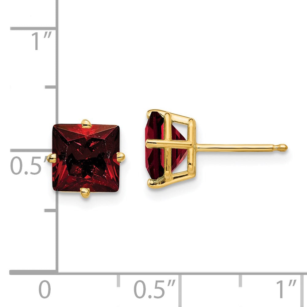 14k Yellow Gold 7mm Princess Cut Garnet Earrings