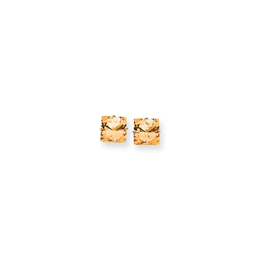 14k Yellow Gold 8mm Princess Cut Citrine Earrings