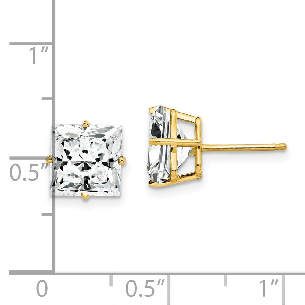 14k Yellow Gold 8mm Princess Cut Cubic Zirconia Earrings