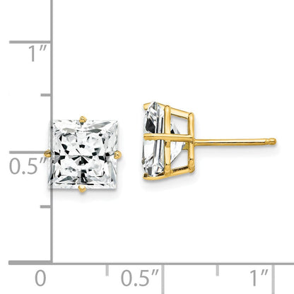 14k Yellow Gold 8mm Princess Cut Cubic Zirconia Earrings