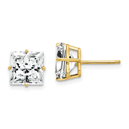 14k Yellow Gold 8mm Princess Cut Cubic Zirconia Earrings