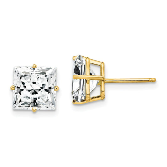 14k Yellow Gold 8mm Princess Cut Cubic Zirconia Earrings