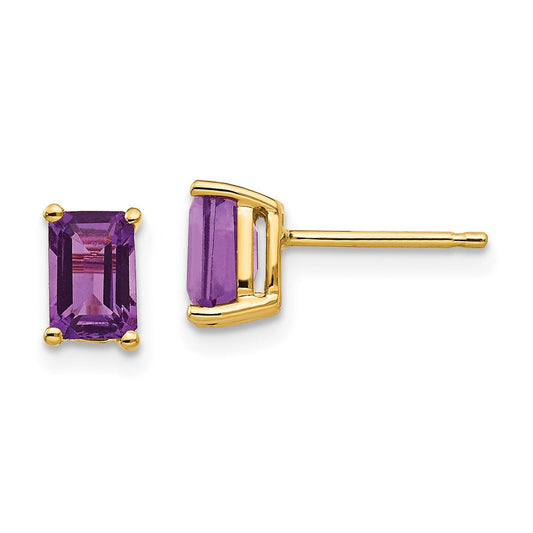 14k Yellow Gold 6x4mm Emerald Cut Amethyst Earrings