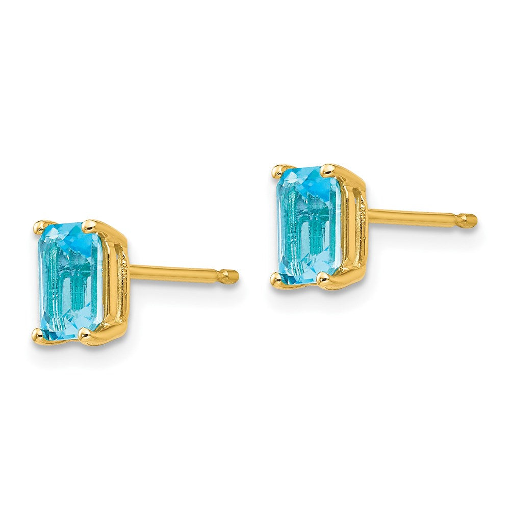 14k Yellow Gold 6x4mm Emerald Cut Blue Topaz Earrings