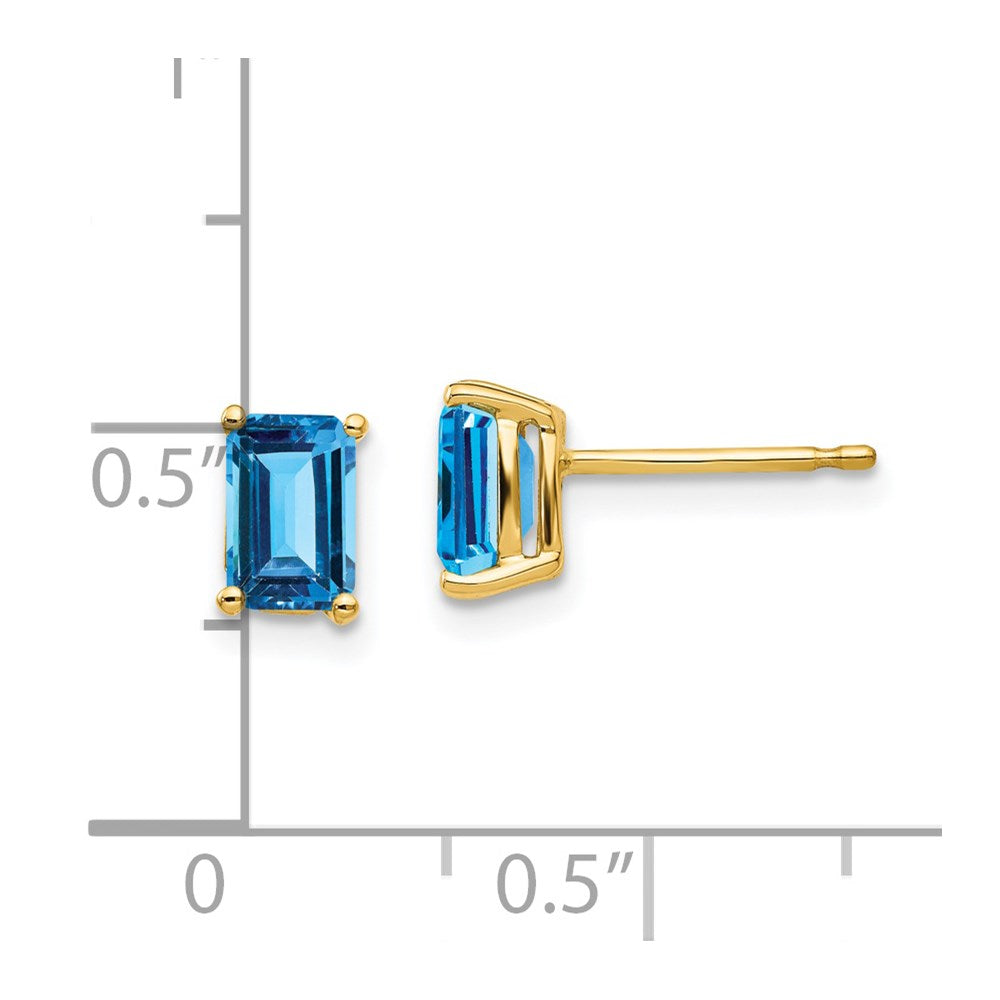 14k Yellow Gold 6x4mm Emerald Cut Blue Topaz Earrings