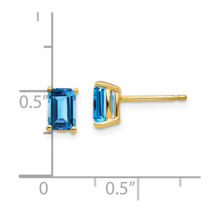 14k Yellow Gold 6x4mm Emerald Cut Blue Topaz Earrings