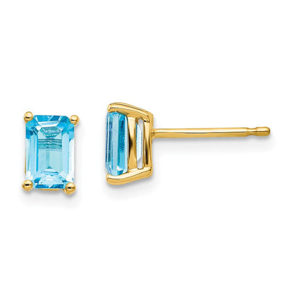 14k Yellow Gold 6x4mm Emerald Cut Blue Topaz Earrings