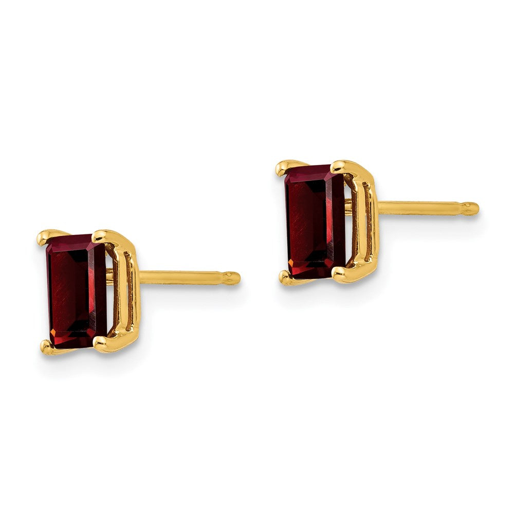 14k Yellow Gold 6x4mm Emerald Cut Garnet Earrings