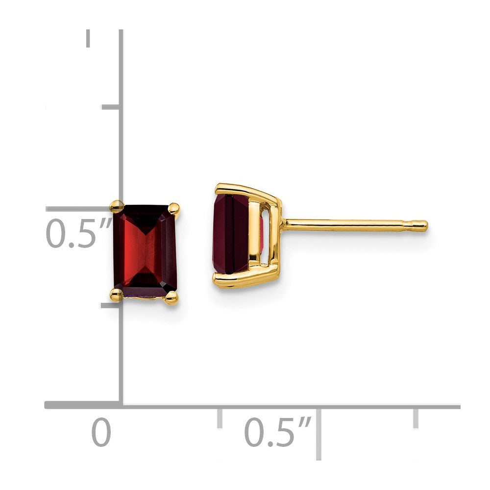 14k Yellow Gold 6x4mm Emerald Cut Garnet Earrings