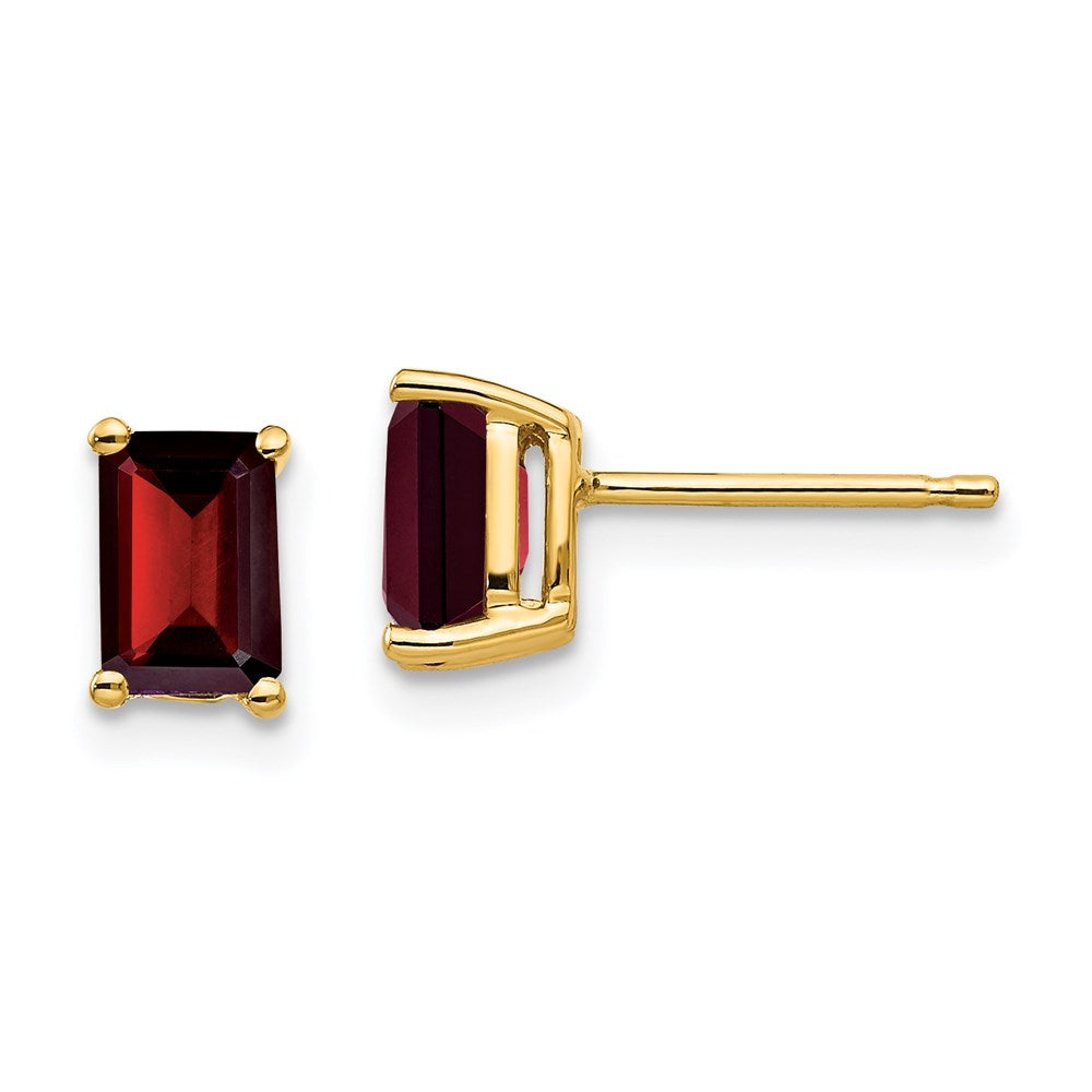 14k Yellow Gold 6x4mm Emerald Cut Garnet Earrings