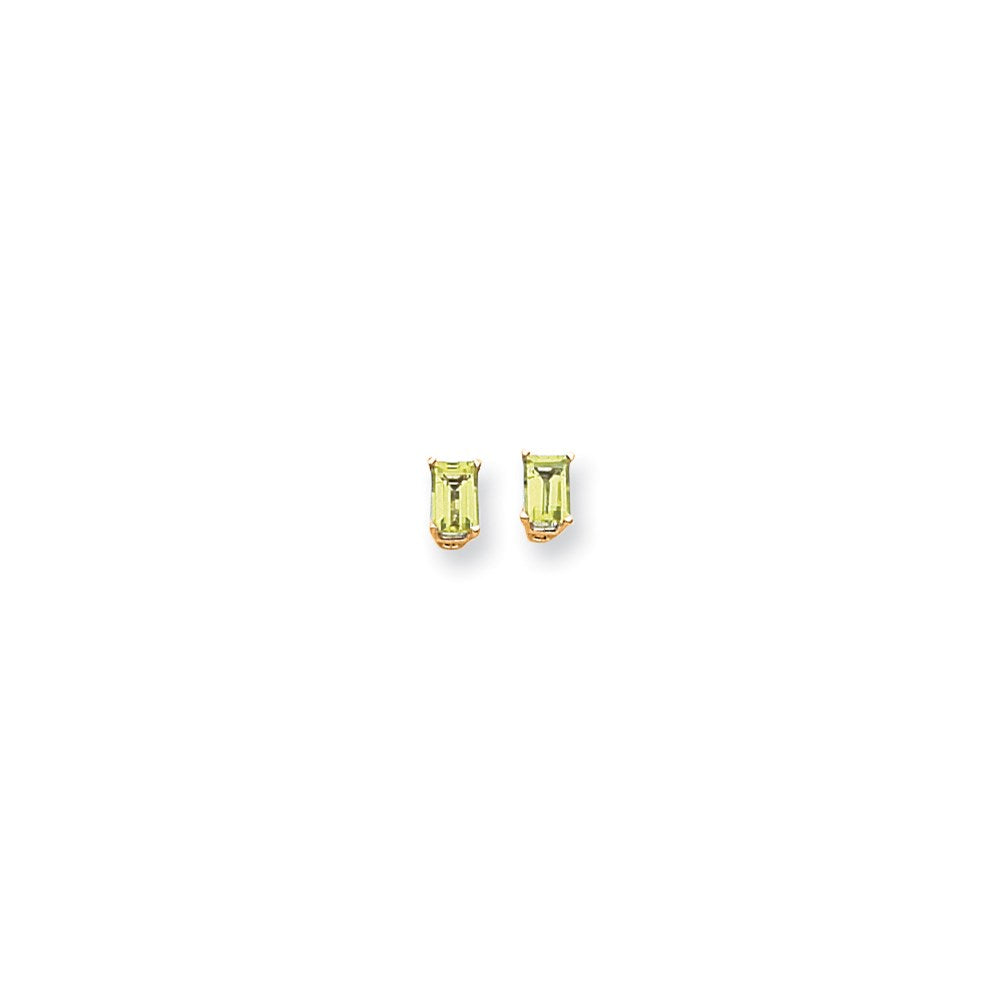 14k Yellow Gold 6x4mm Emerald Cut Peridot Earrings
