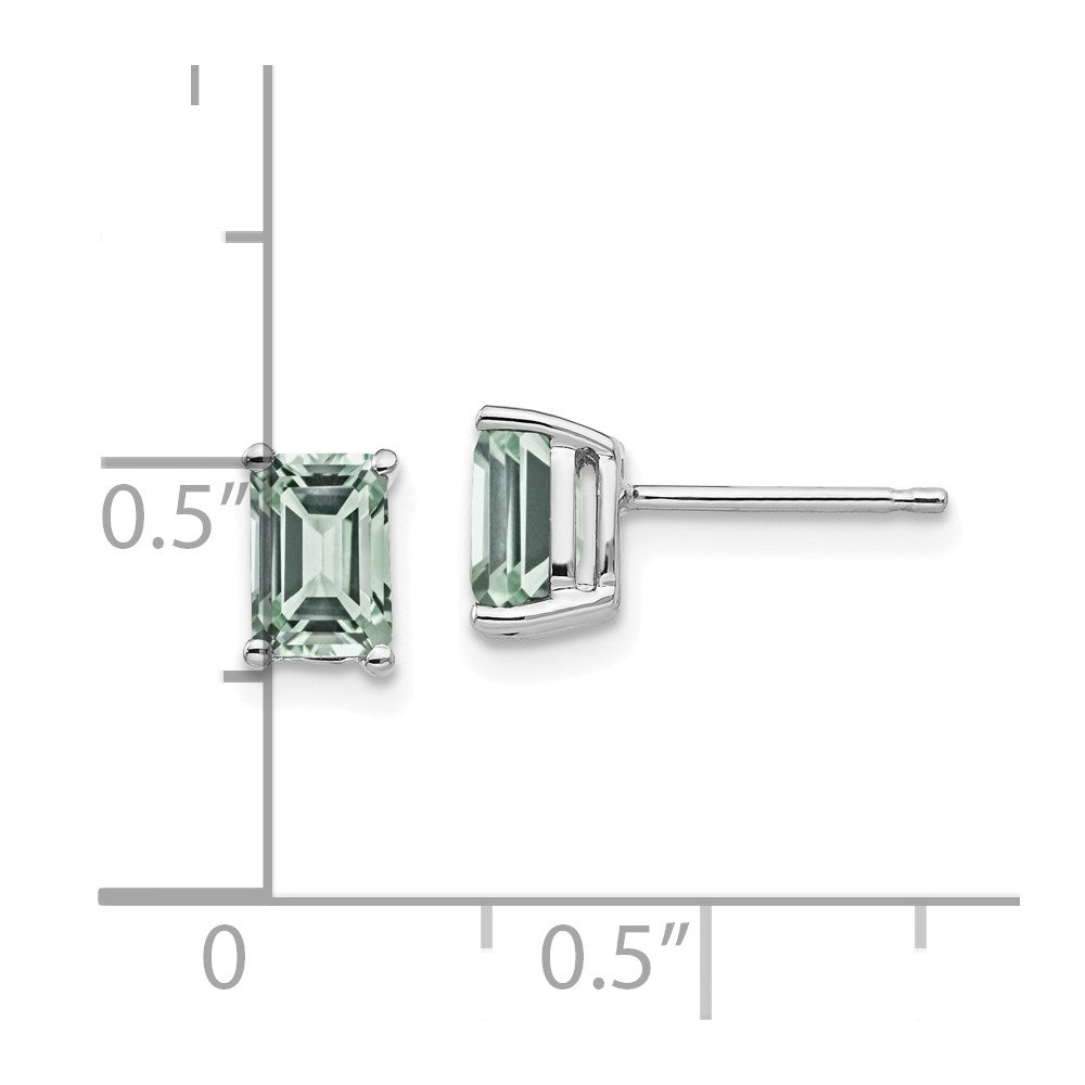 14k White Gold 6x4mm Emerald-Cut Green Quartz Earrings
