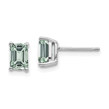 14k White Gold 6x4mm Emerald-Cut Green Quartz Earrings