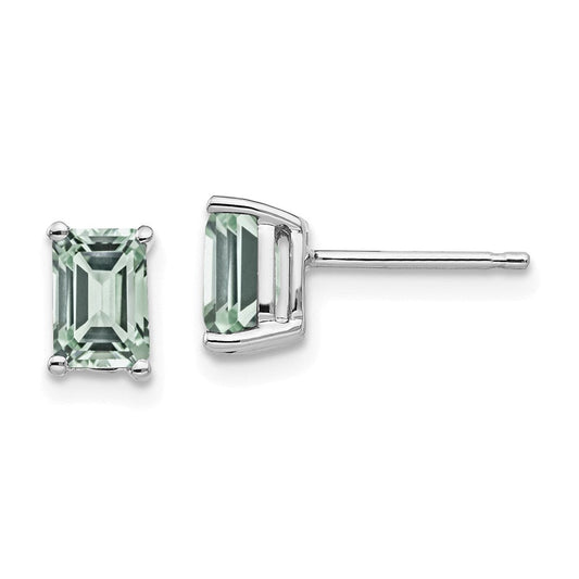 14k White Gold 6x4mm Emerald-Cut Green Quartz Earrings